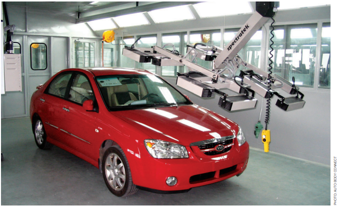 uv curing lamps in a collision repair shop